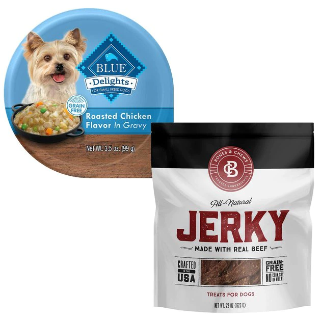 Blue Buffalo||Bones & Chews Blue Buffalo Divine Delights Roasted Chicken Flavor Hearty Gravy Food Trays + Bones & Chews All Natural Grain-Free Jerky Made with Real Beef Dog Treats 1 Blue Buffalo||Bones & Chews Blue Buffalo Divine Delights Roasted Chicken Flavor Hearty Gravy Food Trays + Bones & Chews All Natural Grain-Free Jerky Made with Real Beef Dog Treats