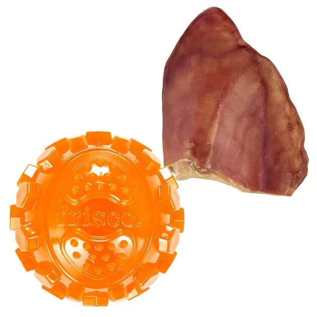 Frisco||Bones & Chews Frisco Fetch TPR Squeaking Ball Dog Toy, Orange, X-Large + Bones & Chews Pig Ear Chews Dog Treats, 1 count 1 Frisco||Bones & Chews Frisco Fetch TPR Squeaking Ball Dog Toy, Orange, X-Large + Bones & Chews Pig Ear Chews Dog Treats, 1 count