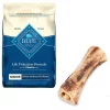 Blue Buffalo||Bones & Chews Blue Buffalo Life Protection Formula Senior Chicken & Brown Rice Recipe Dry Food + Bones & Chews Made in USA Roasted Marrow Bone 6" Dog Treat